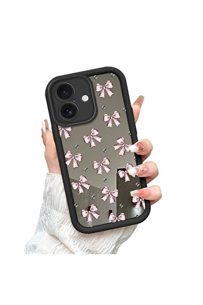 Hontinga حافظة هاتف متوافقة مع آيفون 16 مع زخارف صغيرة ومرآة وحماية ضد السقوط...