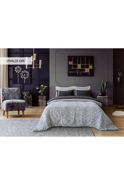 İyi Geceler İstanbul طقم أغطية سرير من الفرو البري مكون من 7 قطع، لون رمادي فايفالدي