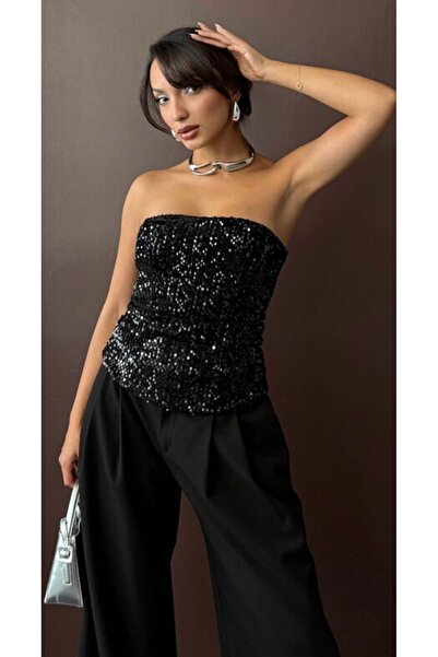 Luminosa Sequined Strapless Zipper Detail Evening Chic Occasion Dress Blouse 5498Lum^^