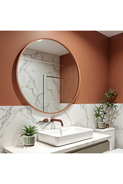 MKS Design 70x70 Yuvarlak Çerçeveli Dekor Aynası / Banyo Aynası / Dekoratif M...