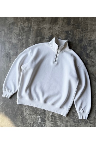 tetramoda Hanorac confortabil din bumbac croială cu interior din lână și cu jumătate de fermoar D guler ridicat