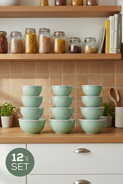 Vienev 12'li Yuvarlak Kase Seti Mint Yeşili | 1l, 1.5l, 2.3l, 3.3l | Kapaklı ...