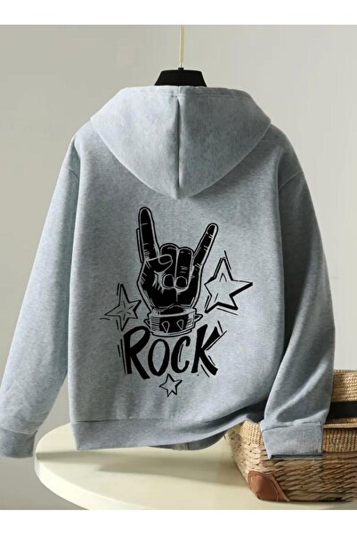 Oceanwear Rock Back Printed Zippered Hooded Fleece-Lined Sweatshirt Plain Car...