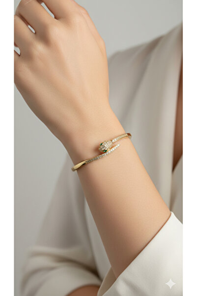 VNS Accessories Özel Seri Zirkon Taş Detaylı Yılan Kelepçe Bileklik (6cmx5,5 cm)