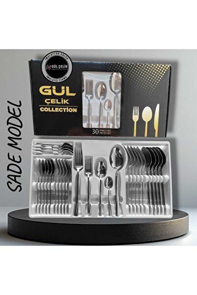 KAVEH 30 Parça 6 Kişilik Çatal Kaşık Seti Sade Düz Model Kutulu Ürün