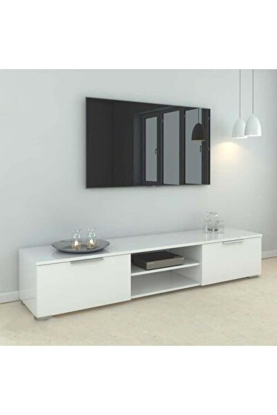 Bespoke TV Table Made of Solid Wood with Waterproof Drawers - White