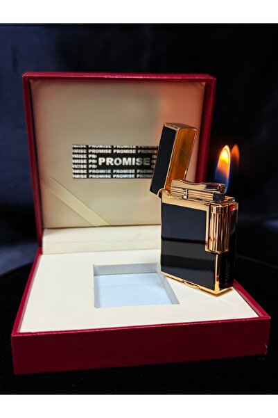 PROMISE Premium Metal Gazlı Çakmak Ağır ve Kaliteli | Gold & Siyah | Şık Kutu...