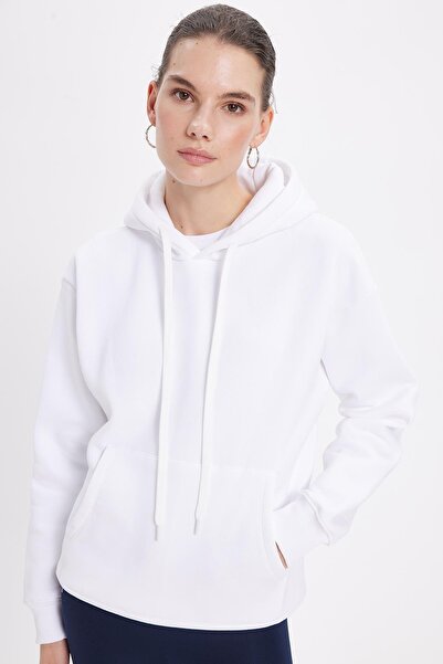 Tudors سويت شيرت نسائي قصة فضفاضة ذو قصة واسعة من القطن الناعم ذو ملمس ناعم من الصوف الداخلي باللون الأبيض الأساسي K بغطاء رأس