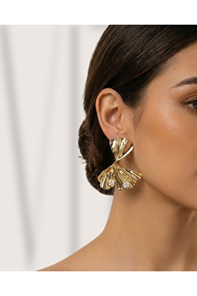 Store Taşlı Ters Kurdele Küpe