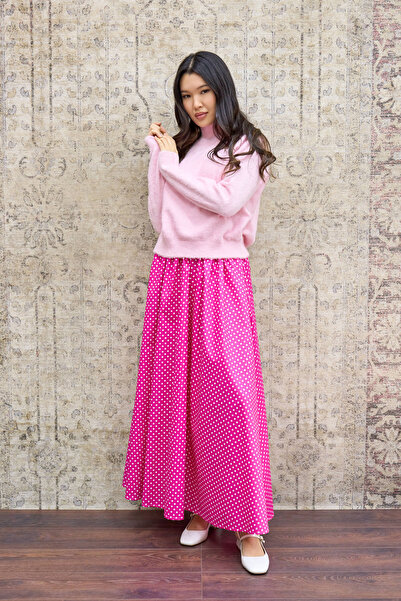 KÜÇÜĞÜM BUTİK Fuchsia Polka Dot Patterned Poplin Skirt