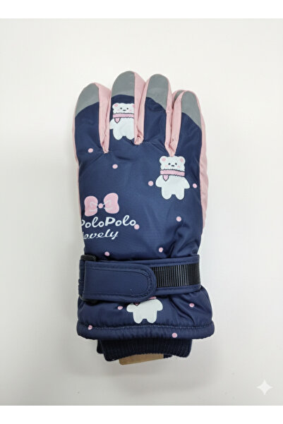 REBBEX Mănuși de zăpadă impermeabile pentru copii, cu figurină de ursuleț alb, cu interior de pluș