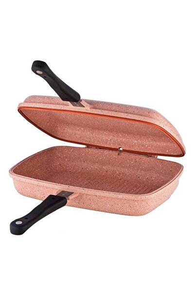 HOME MAKER Granite Double Side Grilling Frying Pan Pink 34cm