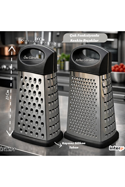 İnterlife Stainless Steel Grater Kitchen Grater with Silicone Non-Slip Base a...