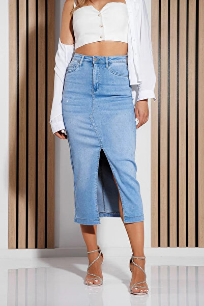 Zaira Women's Long Denim Skirt Allegria Blue #A1014 - 2XL