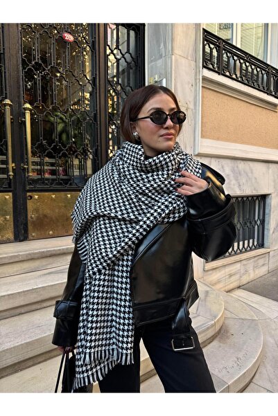 Tina İstanbul Eșarfă de lână cu model picior de gâscă Negru / Alb