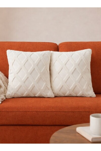 Halımax Dream Plush Decorative 2-Piece Throw Pillow Cover Cream Washable Desi...