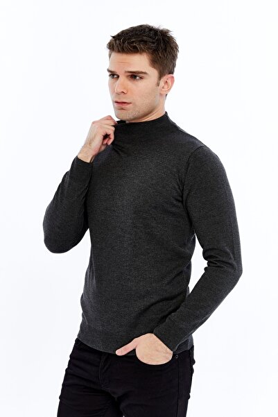 Modafit Erkek Basic Yarım Balıçı Yaka Gri Sweatshirt