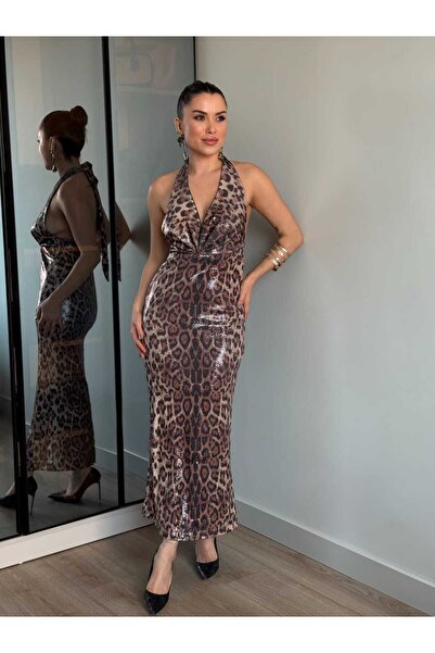 ROUPAS COLLECTİON Payet Leopar Elbise