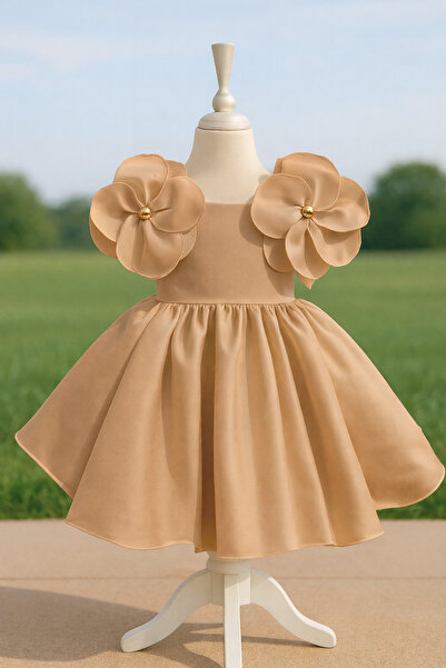 MUSGEM Rochie de seară pentru fetiță din satin cu design special, maro deschi...