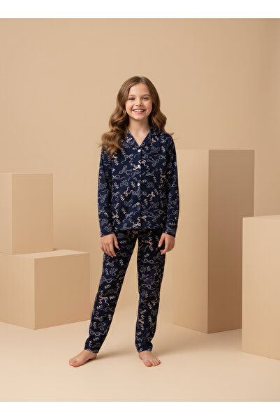 rindahomewear Детски комплект пижама с дълъг ръкав и копчета Nice Bow Milan Lisbon за момичета