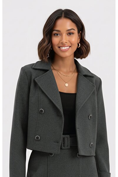 chwain Double-Breasted Short Cashmere Coat with Belt Skirt Suit