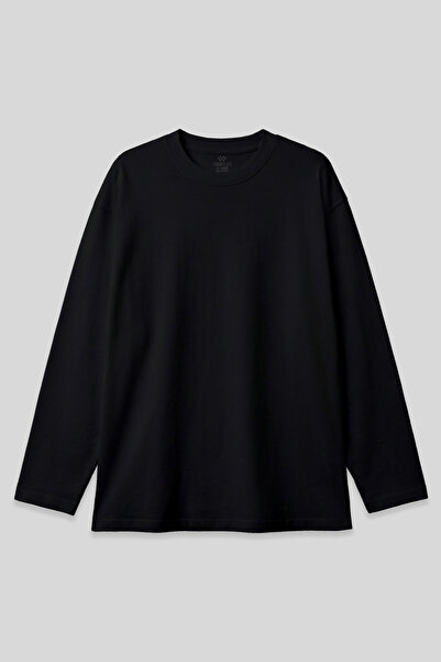 TOMMY LIFE Black O-Neck Comfortable Fit Oversized Plus Size Long Sleeve Men's T-Shirt - 88107