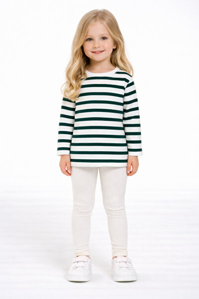 Motebarn Wear Body cu mânecă lungă cu dungi verde și alb pentru fetiță și mat...