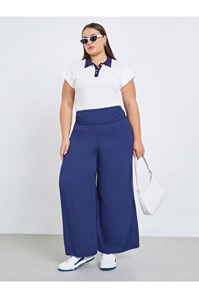 Styli Plus Size Navy Wide Leg Trousers