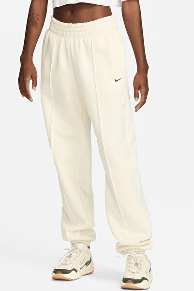 Nike Pantaloni sport din fleece pentru femei, cu potrivire largi, pantaloni de sport pentru femei croială largă crem