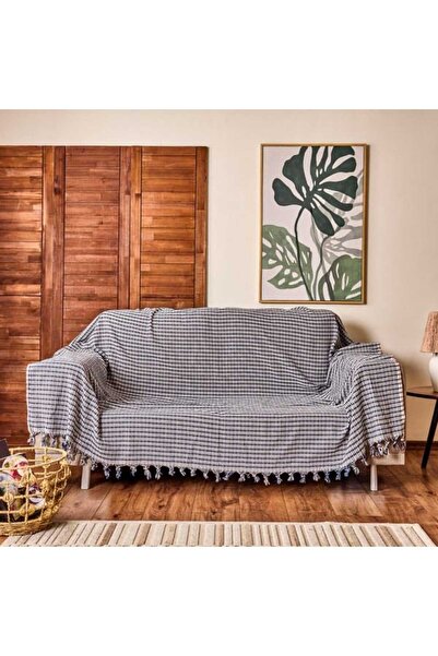 Evidea Soft Dama Koltuk Örtüsü - Ekru / Lacivert - 180x200 cm