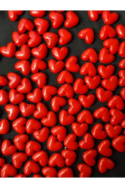 Bijumix Aksesuar 40 Adet Kırmızı Kalp Boncuk 14 mm Takı ve El İşi Aksesuarı