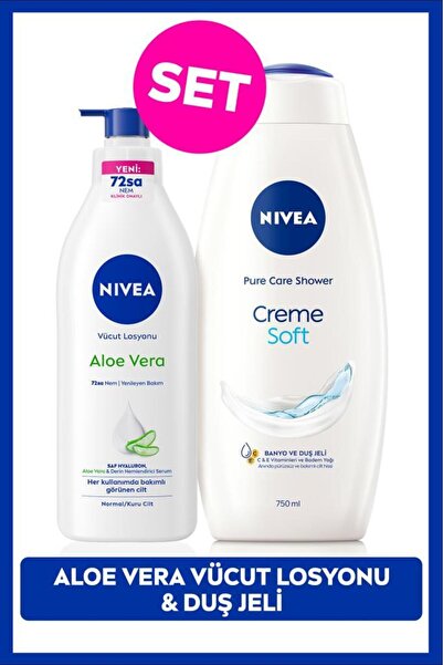 NIVEA Creme Soft Duş Jeli 750ml ve Aloe Vera Derinlemesine Nemlendirici Vücut Losyonu 400ml