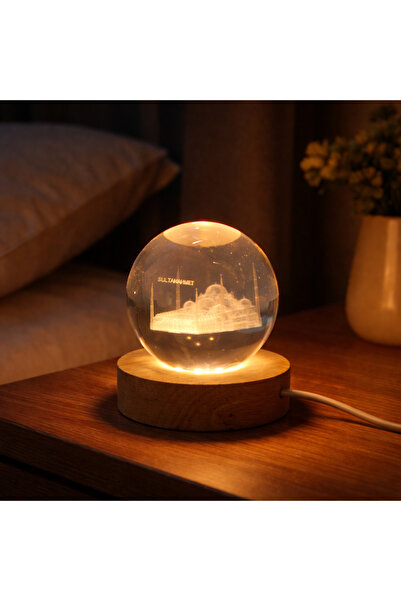 Kuzey Tacı Sultanahmet Camisi Temalı 3D Ledli Cam Küre Ahşap Standlı USB'Li Vip