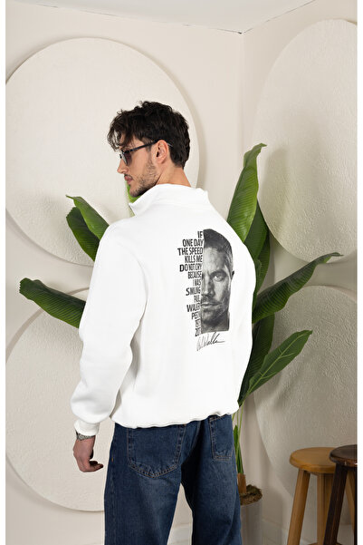CULTDESİGN BEYAZ Sweatshırt PAUL WALKER baskı detay premium kalite 3 ip kumaştan üretilmiştir.