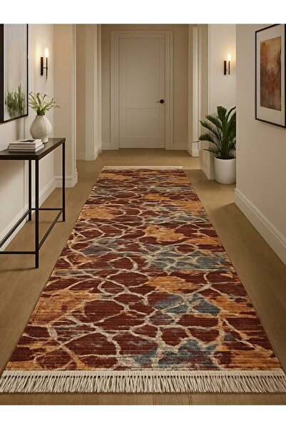 OEM Traditional Carpet, size 80 x 300 cm Red and Cream, Geometric model