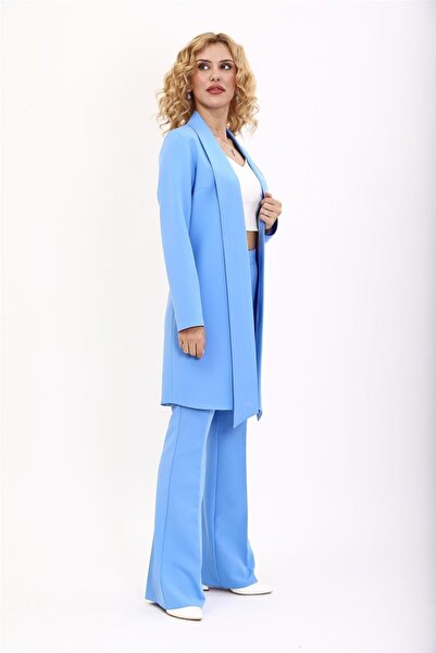 ÖNDER ÖZSOY سترة طويلة بياقة شال و واسع الأرجل بنطلونات بدلة نسائية محتشمة - ...