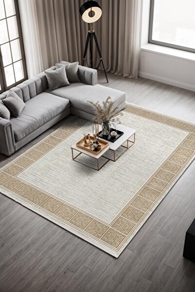 Cotto Home Talis CT017A Gri Halı Gold Kenar Çerçeveli Modern Parlak Yumuşak K...