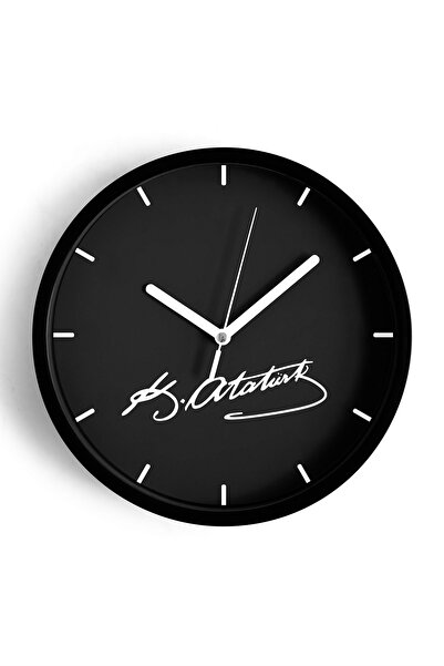 JHAAR Atatürk Temalı Dekoratif Modern Duvar Saati - 30cm - Önü Camlı Siyah Ka...