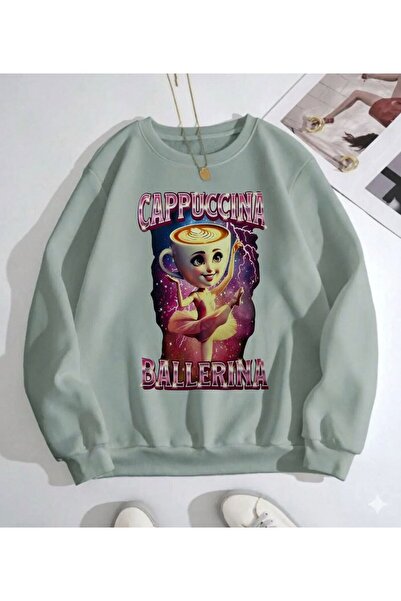 Biggbom kids بليرينا كابتشينو مطبوع سترة شتوية برقبة دائرية للفتيات