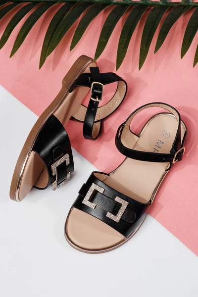 Zaira Sandale fete negre din piele ecologica Lila2 #21993 - 36