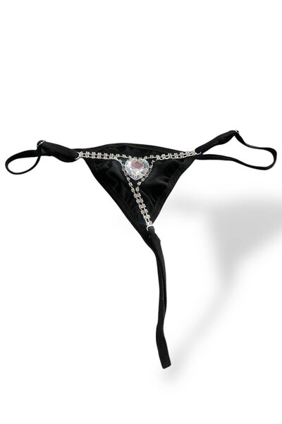 TAKIŞTIR Siyah Renk Taş Detaylı Tanga