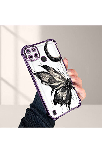 Hontinga جراب هاتف شفاف مطلي بالسيليكون مضاد للسقوط متوافق مع هاتف Realme C21...