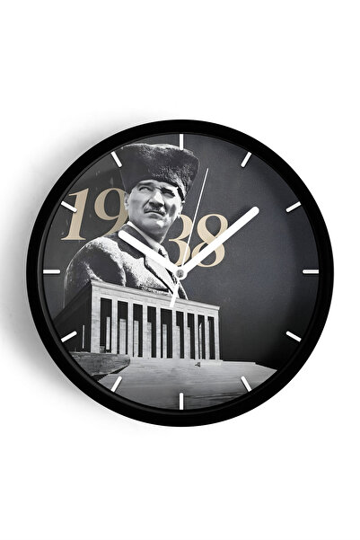 JHAAR Ataturk Themed Decorative Modern Wall Clock - 42cm - Black Case with Gl...