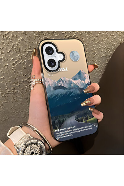 ucuc iPhone 16 Uyumlu Silikon Kenar Sert Arka Anti Düşme Kılıfı Dağ zirvesi d...