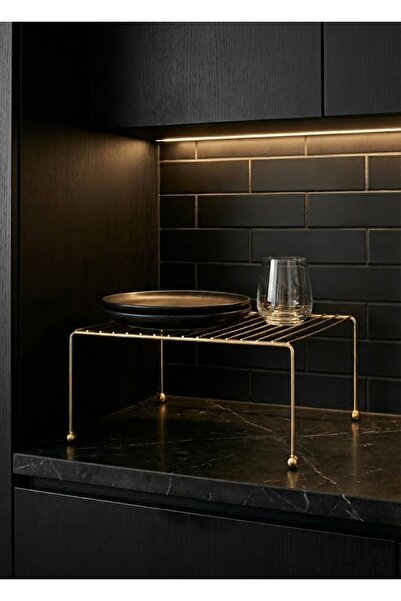 Risea Home Metal Dolap İçi Düzenleyici Raf Gold Mutfak Tezgah Üstü Tabaklık Organizer