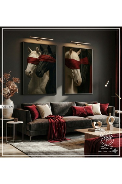 Tablomtr Asil Bağ - Dijital Baskılı Siyah Metal Çerçeveli Gerçek Camlı İkili Dekoratif Tablo