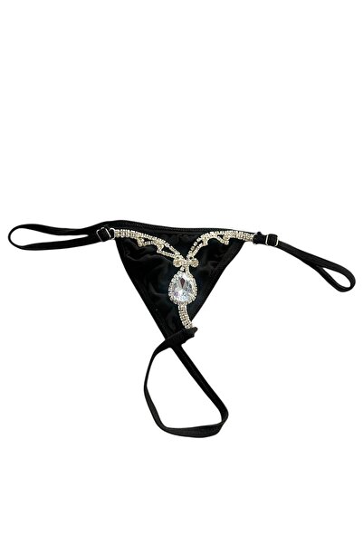 TAKIŞTIR Siyah Renk Taş Detaylı Tanga