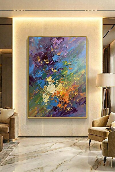 Wallivo Renklerin Dansı Soyut Armoni Model 1 Gümüş Metal Çerçeveli Kanvas Tablo