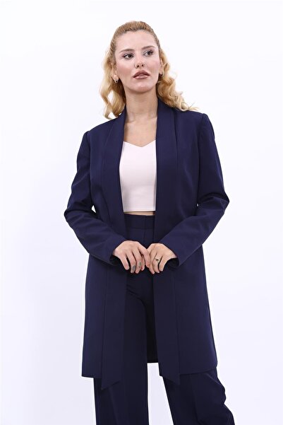 ÖNDER ÖZSOY معطف نسائي طويل بياقة شال - أزرق داكن