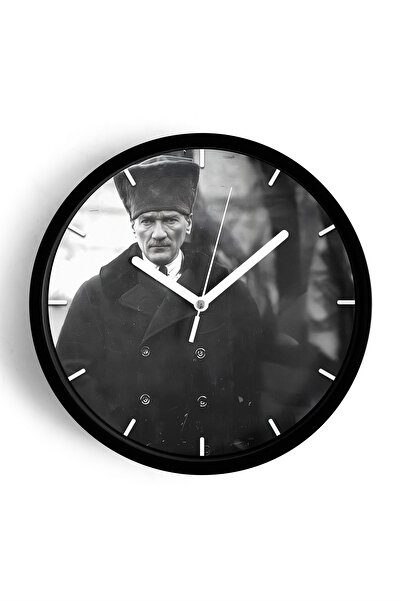 JHAAR Atatürk Temalı Dekoratif Modern Duvar Saati - 35cm - Önü Camlı Siyah Ka...